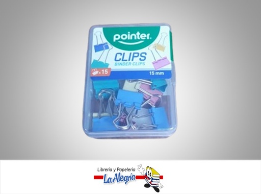 [7453038495745] CLIPS SUJETA PAPEL DE 15MM X15 PIEZAS COLORES PASTELES MARCA POINTER