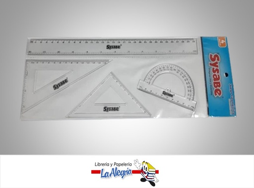 [7591213024622] JUEGO GEOMETRICO DE 4 PZAS REGLA 30 CM MARCA SYSABE