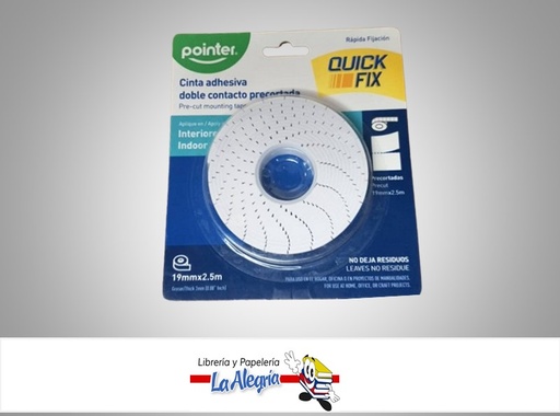 [7453078517308] CINTA ADHESIVA DOBLE CARA MT19252; 19MMX2,5M BLANCA MARCA POINTER