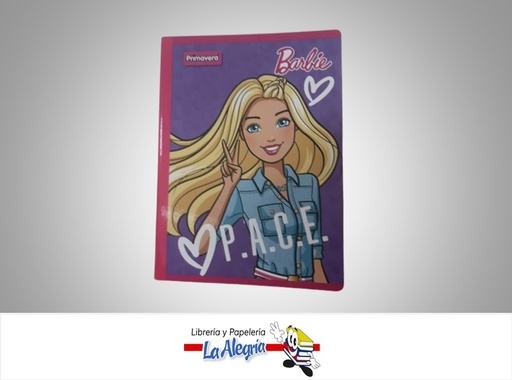[7707849576019] LIBRETA COSIDA BARBIE 100 HOJAS 1 LINEA CON STICKERS MARCA PRIMAVERA