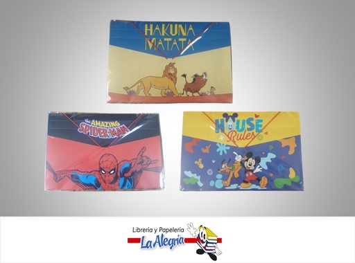 [7707849576446] CARPETA PLASTICA HORIZONTAL CON LIGA NIÑO 38.5X25.5 CM MARCA PRIMAVERA