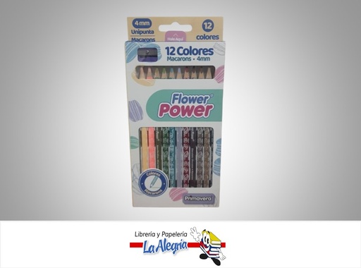 [7707849574695] LAPICES DE COLORES MACARON 12 UND FLOWER POWER MARCA PRIMAVERA