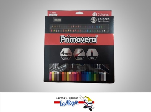 [7707463699651] LAPICES DE COLORES 4MM COLORES VIVOS MADERA NEGRA 48 UND MARCA PRIMAVERA