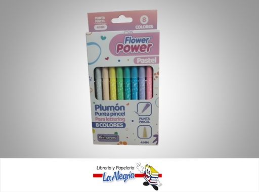 [7707849572691] MARCADOR PUNTA PINCEL PARA LETTERING COLORES PASTEL 8 UND MARCA PRIMAVERA