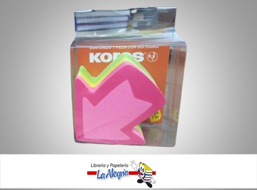 [7501037031348] NOTAS AUTOADHESIVA MINI FLECHA 48MMX48MM PAQ. 225 HOJAS COLORES MARCA KORES
