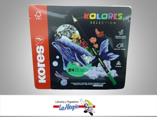 [9023800933256] LAPICES DE COLORES TRIANGULAR SELECTION 93325 CAJA  METAL DE 24 UND MARCA KORES
