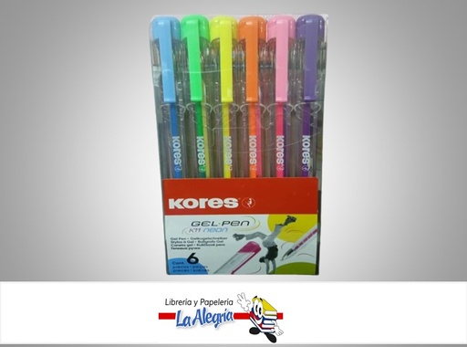 [9023800282163] BOLIGRAFO GEL K11 28216 CAJA DE 6 COLORES NEON MARCA KORES