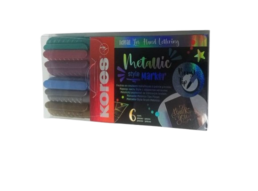 [9023800214614] MARCADOR PERMANENTE METALICO PUNTA PINCEL PAQ 6 UND MARCA KORES