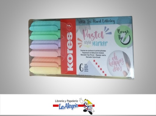 [9023800214621] MARCADOR PERMANENTE PASTEL PUNTA PINCEL PAQ 6 UND MARCA KORES