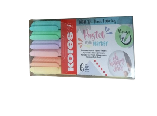 [9023800214621] MARCADOR PERMANENTE PASTEL PUNTA PINCEL PAQ 6 UND MARCA KORES