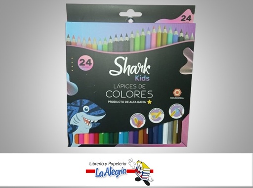 [6989731887781] LAPICES DE COLORES HEXAGONAL PAQ 24 UND MARCA SHARK