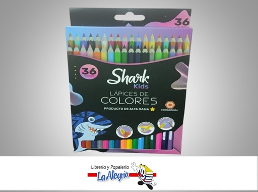 [6989731887897] LAPICES DE COLORES HEXAGONAL PAQ 36 UND MARCA SHARK