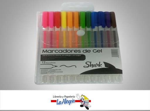 [8069744157137] MARCADOR GEL 12 COLORES MARCA SHARK