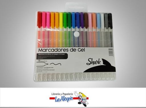 [8069744167822] MARCADOR GEL 18 COLORES MARCA SHARK