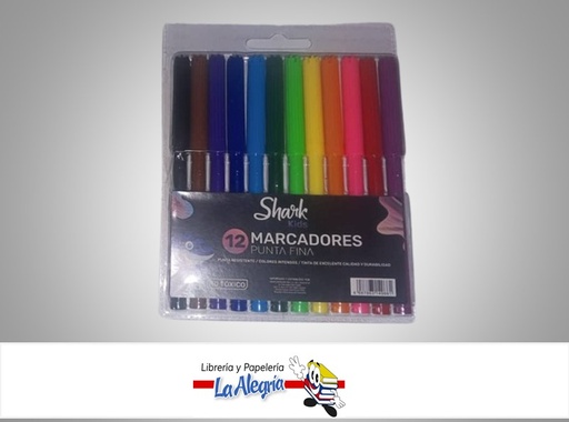 [6987863149661] MARCADOR ESCOLAR KID PUNTA FINA PAQ 12 COLORES MARCA SHARK