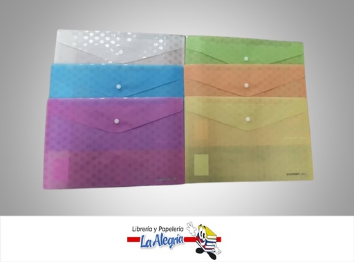 [7453015106947] SOBRE PLASTICO DE COLORES OFICIO HORIZONTAL CON BROCHE MARCA STUDMARK
