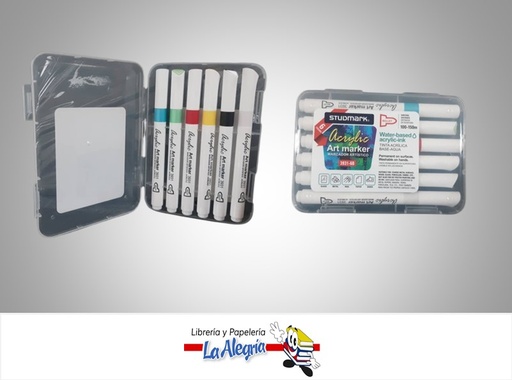 [7453015157208] MARCADORES ARTISTICOS PUNTA BOLA TINTA ACRILICA DE 6 COLORES MARCA STUDMARK