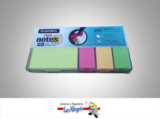 [7453015141122] NOTAS ADHESIVAS NEON 75X75+25X75 CON BASE PLASTICO MARCA STUDMARK