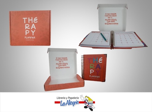 [AGENDATHERAPY6] AGENDA ORGANIZADORA THERAPY CON STICKERS NARANJA MARCA TRABAJANDO TU MENTE