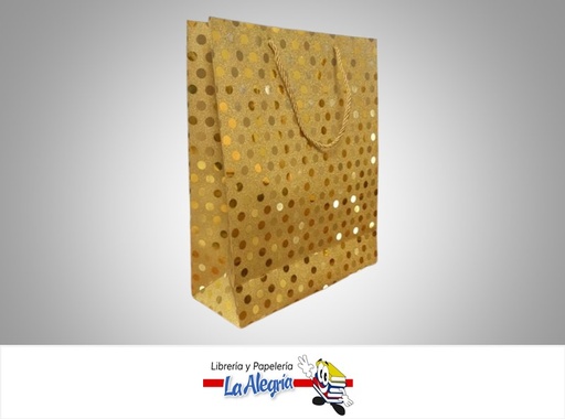 [BREM32X2611] BOLSA DE REGALO ESCARCHADA LUNARES DORADOS 32X26X10 CM UND MARCA S/M