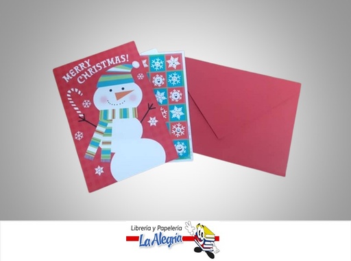 [TDR1674] TARJETA DE REGALO MUÑECO DE NIEVE MERRY CHRISTMAS CON STICKERS UND MARCA HALLMARK