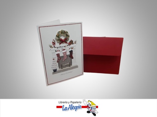 [TDR1121] TARJETA DE REGALO CHIMENEA, MEDIAS Y CORONA UND MARCA HALLMARK