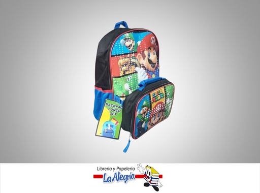 [196179852677] MORRAL DE SUPER MARIO CON LONCHERA PARA NIÑO MARCA NIKO IMPORT