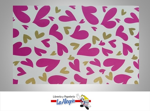 [PRP0108] PAPEL DE REGALO CORAZONES 66X46 CM FUCSIA/DORADO UND MARCA PAPURRI