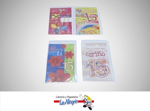 [A2YA003] TARJETA DE REGALO FELICES 15 AÑOS 8.5X15.5 CM A2-YA003 MARCA TEKI