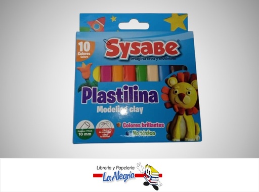 [7591213009889] PLASTILINA ESCOLAR DE 10 COLORES DE 10CM MARCA SYSABE