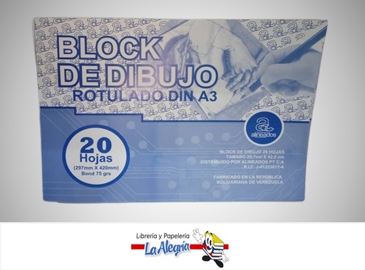 [BDEA3R20H] BLOCK DIBUJO ENCOLADO ROTULADO A3 42X29.7CM 20 HOJAS BOND 20 MARCA ALINEADOS PT