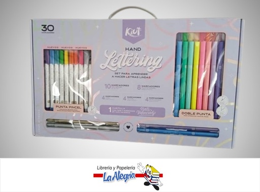 [7702111721715] MARCADOR PARA LETTERING  PUNTA FINA Y DOBLE PUNTA PINCEL CON CARTILLA KIT 30 PZA MARCA KIUT