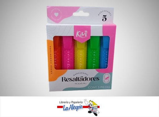 [7702111572256] RESALTADOR NEON CAJA 5 COLORES MARCA KIUT