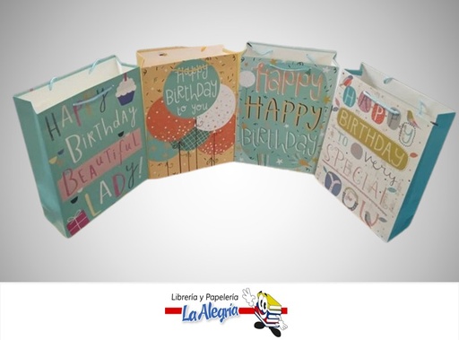 [6978023220221] BOLSA DE REGALO ESCARCHADA HAPPY BIRTHDAY 32X26X10 CM UND MARCA S/M