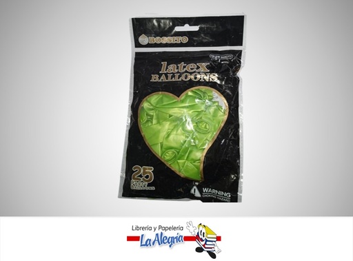 [GLM1225066] GLOBO R12" LATEX METALIZADO VERDE PAQ DE 25 UND MARCA BOSSITO