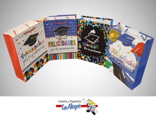 [4568774110678] BOLSA DE REGALO ESCARCHADA FELICIDADES POR TU GRADUACION 18X23X10 CM UND MARCA S/M