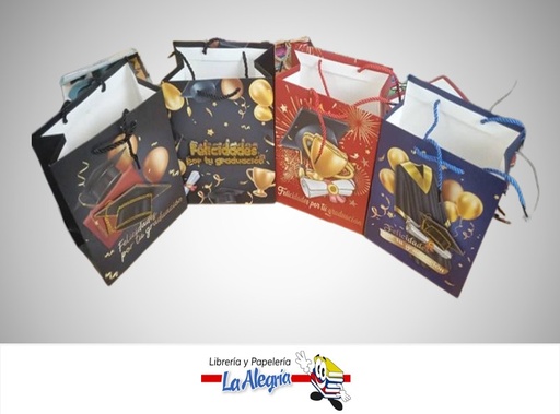 [4568774110630] BOLSA DE REGALO ESCARCHADA FELICIDADES POR TU GRADUACION 18X23X10 CM UND MARCA S/M