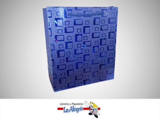 [BREM32X2628] BOLSA DE REGALO ESCARCHADA CUADROS AZUL 24x18x8CM UND MARCA S/M
