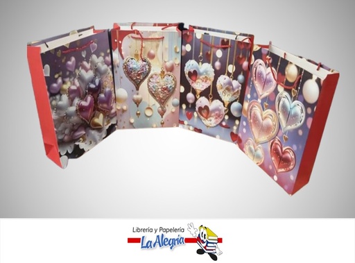 [6972523106740] BOLSA DE REGALO ESCARCHADA CORAZON 31X40X12 CM UND MARCA S/M