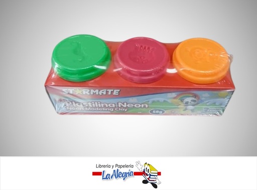 [7453089103033] PLASTILINA MOLDEABLE 3 COLORES NEON 58G MARCA STARMATE