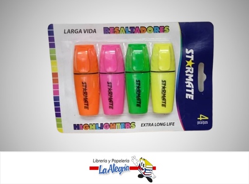 [7453068220225] RESALTADOR MINI PAQ 4 COLORES STR-2108 MARCA STARMATE