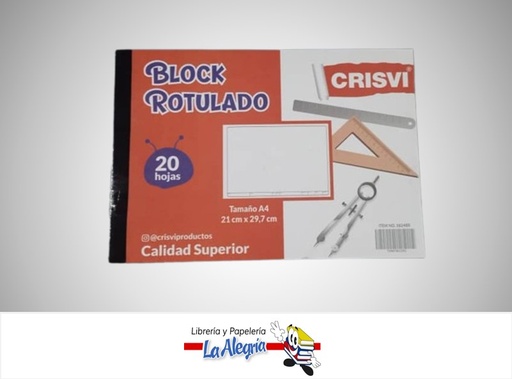 [7598874012432] BLOCK ROTULADO A4 20H 60GR MARCA CRISVI