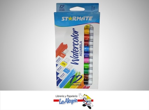 [7453116013670] ACUARELA 12 ML PAQ. 12 COLORES  STR-2244 MARCA STARMATE
