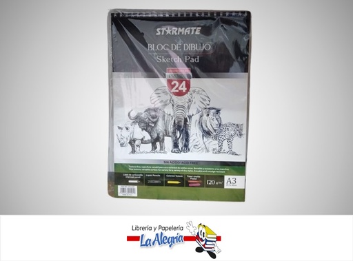 [7453116014912] BLOCK DE DIBUJO A3 24 HOJAS 120G STR-2289 MARCA STARMATE