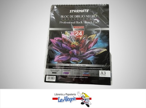 [7453116014974] BLOCK DE DIBUJO A3 140G 24 HOJAS NEGRO MARCA STARMATE