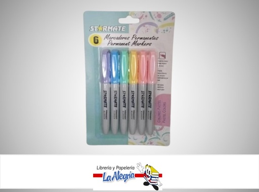 [7453080113444] MARCADOR PERMANENTE COLORES PASTELES 4.0 MM PAQ. 6 COLORES STR-2391 MARCA STARMATE