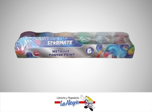 [7453126217709] TEMPERA METALICO 6 COLORES  20 ML CON PINCEL MARCA STARMATE