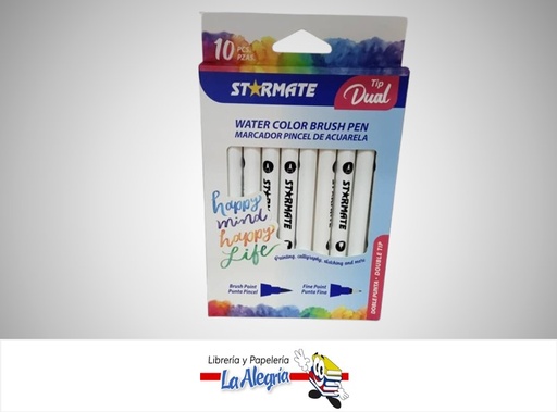 [7453126217716] MARCADOR ACUARELA DOBLE PUNTA PINCEL 10 PZAS MARCA STARMATE