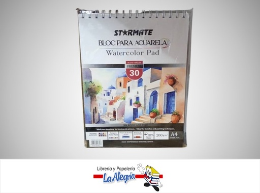 [7453126217723] BLOCK PARA ACUARELA  A4  200G 30 HOJAS MARCA STARMATE
