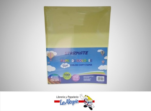 [7453068229297] PAPEL CARTA 75GSM COLORES SURTIDOS PASTEL PAQ 100 HOJAS STR-5019 MARCA STARMATE
